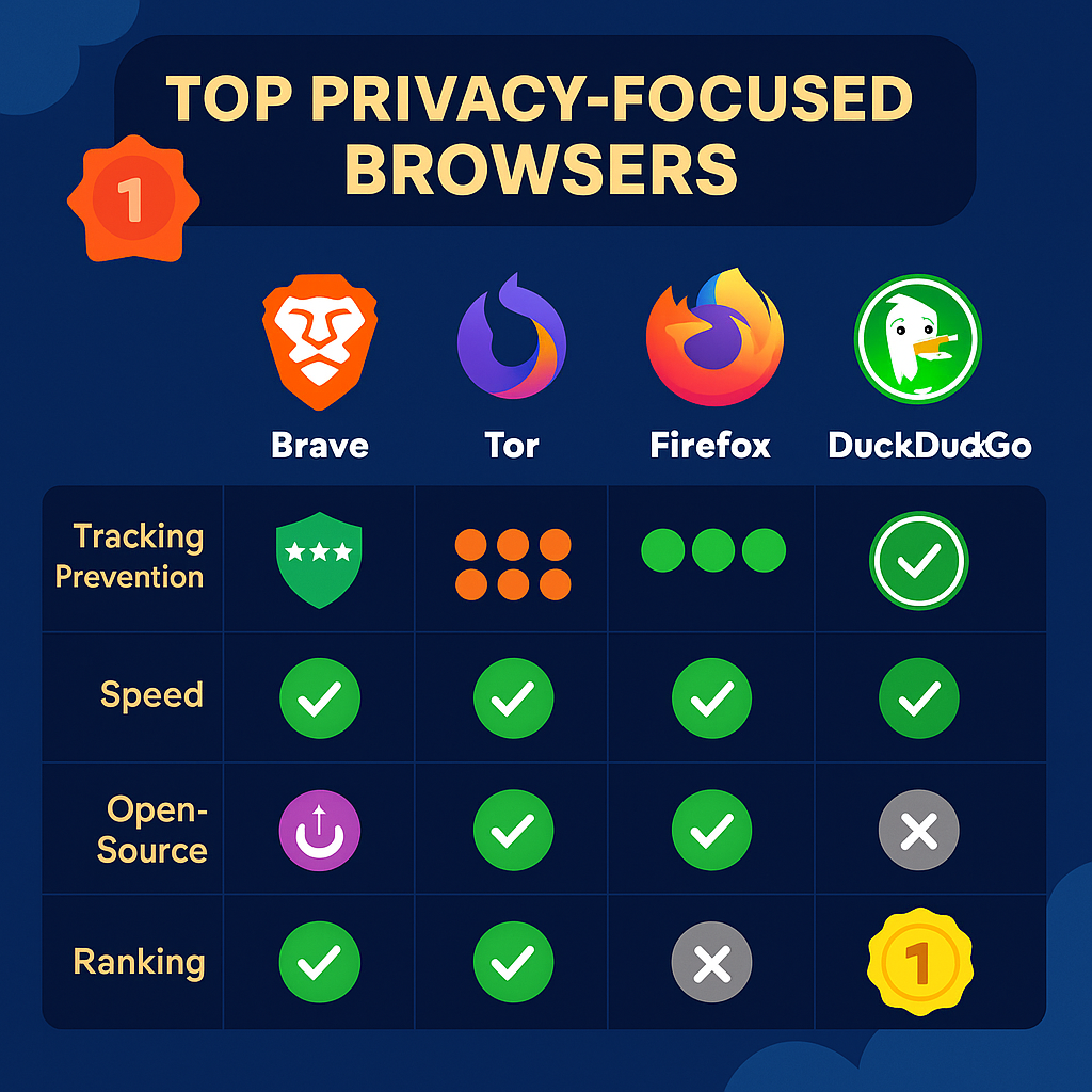 Privacy-Focused Browsers 2025 comparison infographic