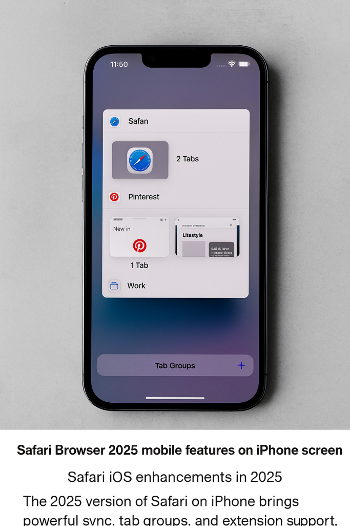 Safari Browser 2025 mobile features on iPhone screen