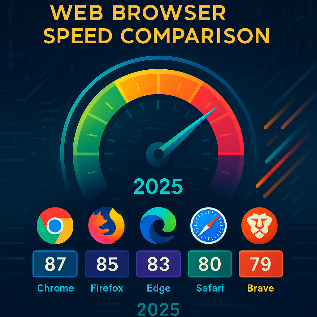 Top 10 Web Browsers 2025 icons with modern digital UI