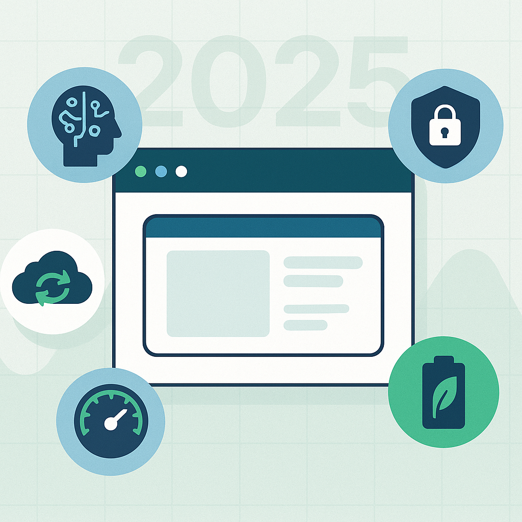 What’s New in the Browser World This Year – man and woman discuss 2025 updates with Chrome, Firefox, Edge, Opera and Brave logos on screen