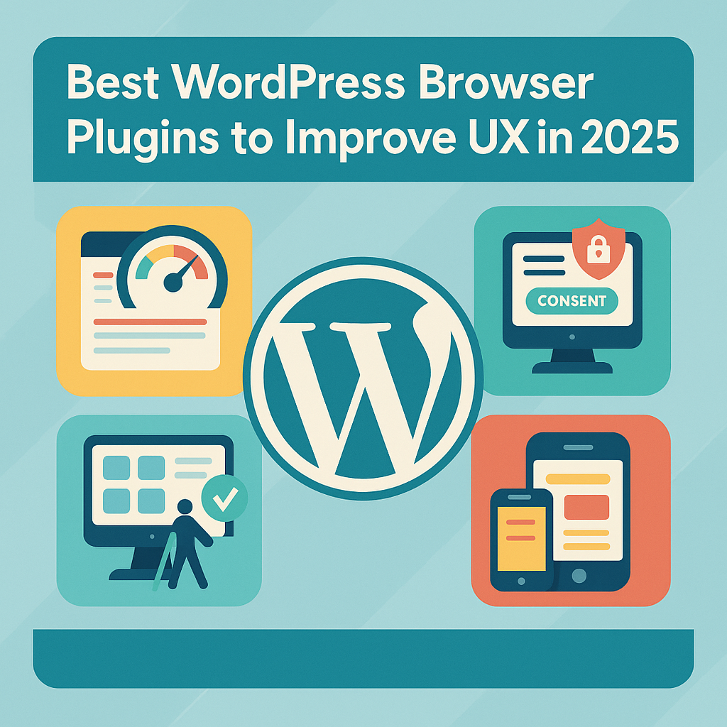 Flat design infographic highlighting common mistakes and optimization strategies for WordPress browser plugins