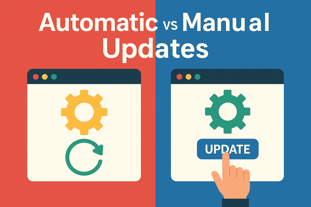 Illustration showing automatic vs manual browser updates comparison