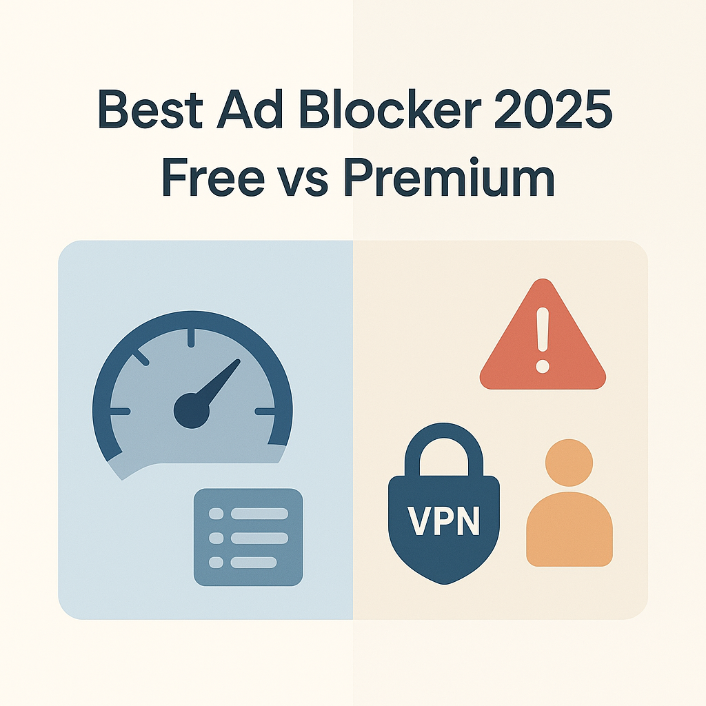 Best Ad Blocker 2025 free vs premium comparison graphic
