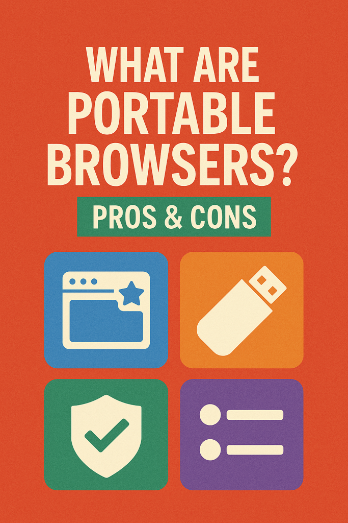 What Are Portable Browsers? Pros and Cons infographic with icons