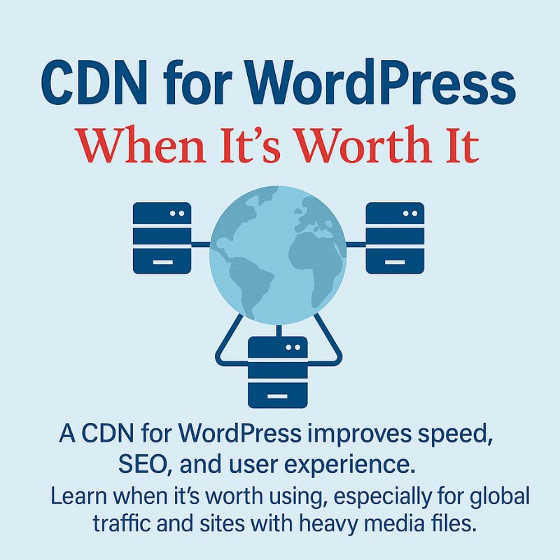 CDN for WordPress illustration showing global network and servers