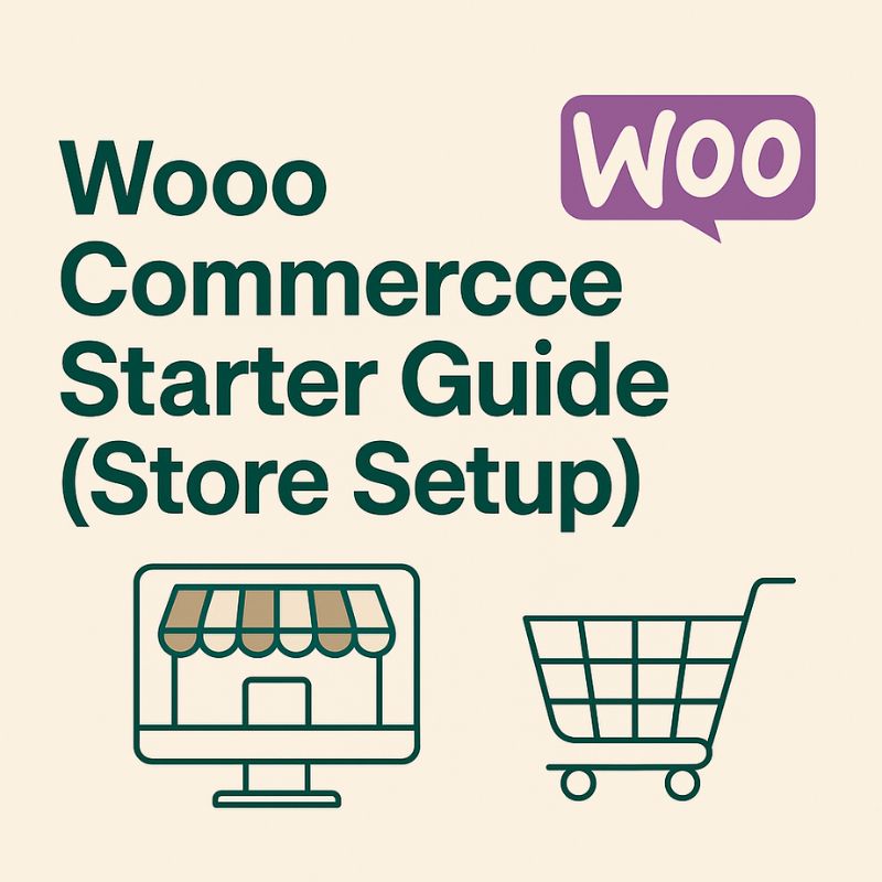 WooCommerce Store Setup Starter Guide illustration with cart and storefront icons
